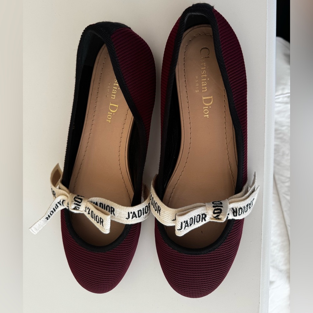 Dior Burgundy and Black Women's Flats with J'Adior Bow